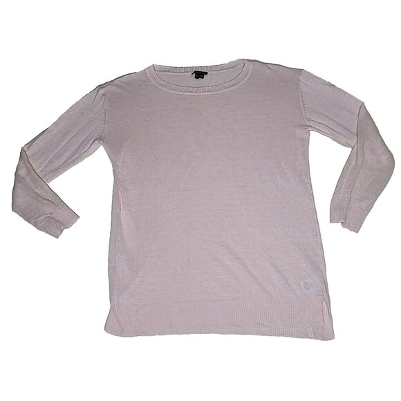 Theory Pale Pink Long Sleeve Linen Blend Sweater Women's Size Large Crew Neck - Picture 1 of 13